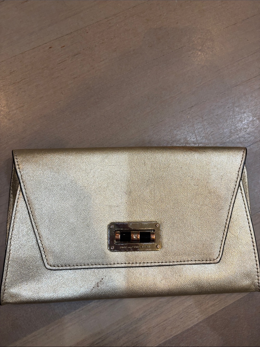 Diane Von Furstenberg Metallic Gold Envelope Clutch